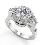 Bella Halo Baguette Accents Round Cut Diamond Engagement Ring - Nivetta